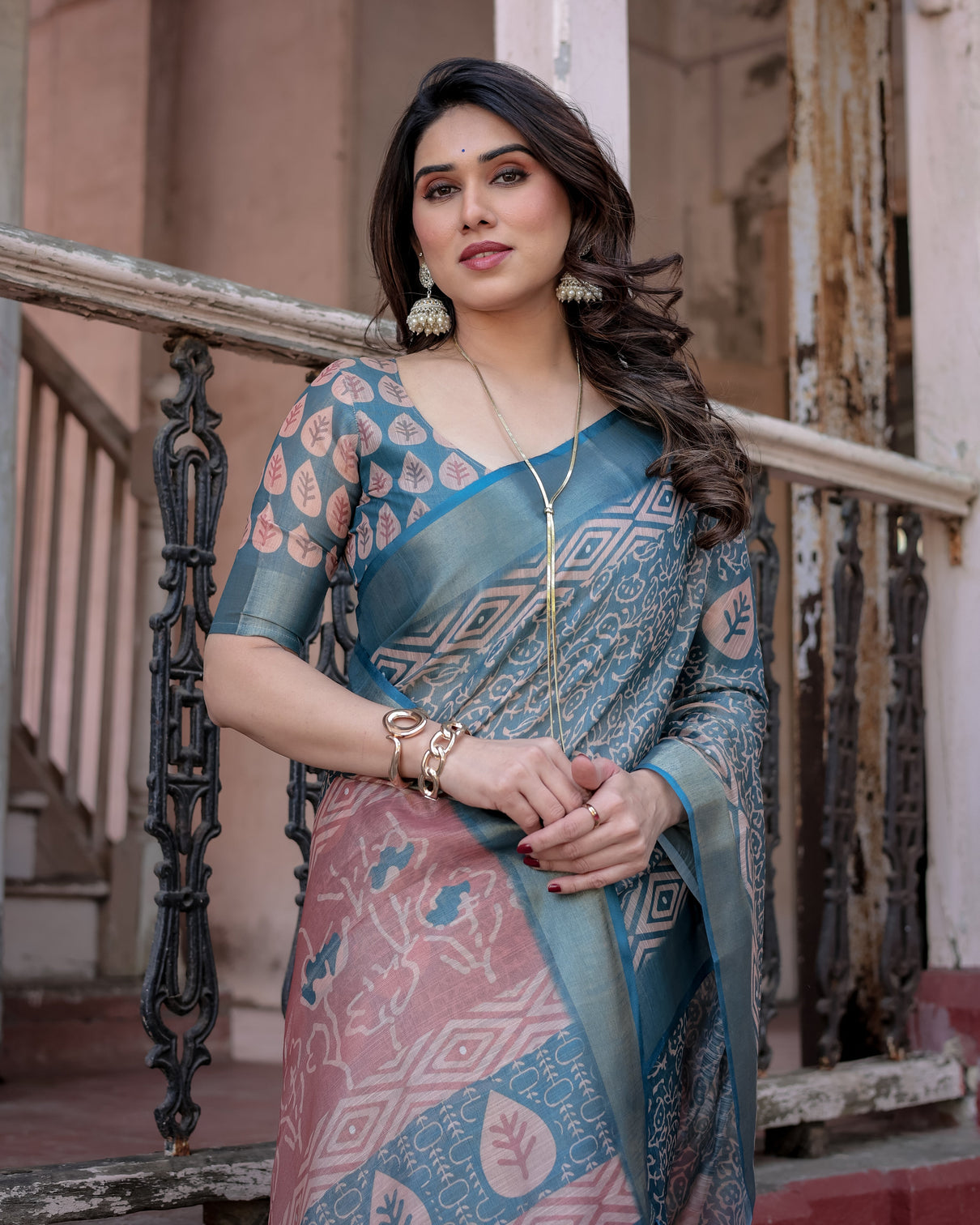 Elegant multicolor linen saree with traditional patterns lightweight festive wear