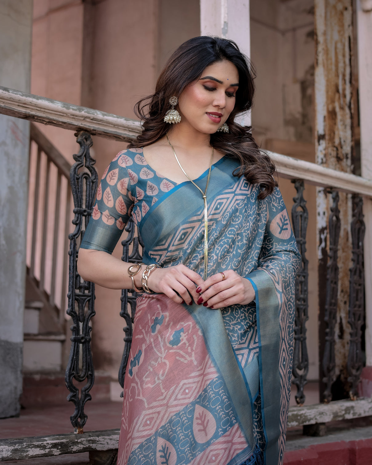 Elegant multicolor linen saree with traditional patterns lightweight festive wear