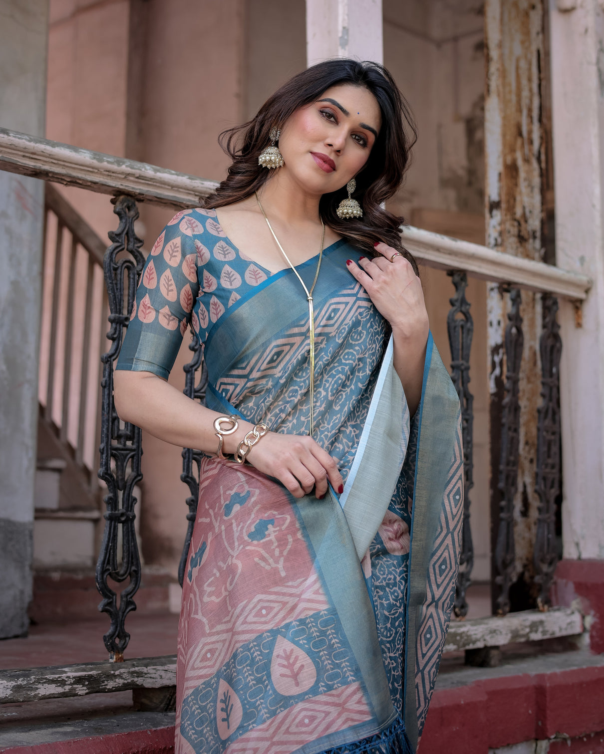 Elegant multicolor linen saree with traditional patterns lightweight festive wear