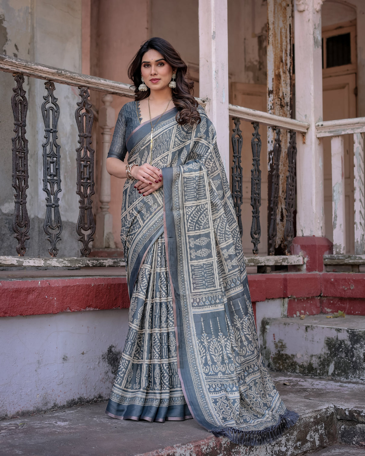 Elegant multicolor linen saree with traditional patterns lightweight festive wear mameraa