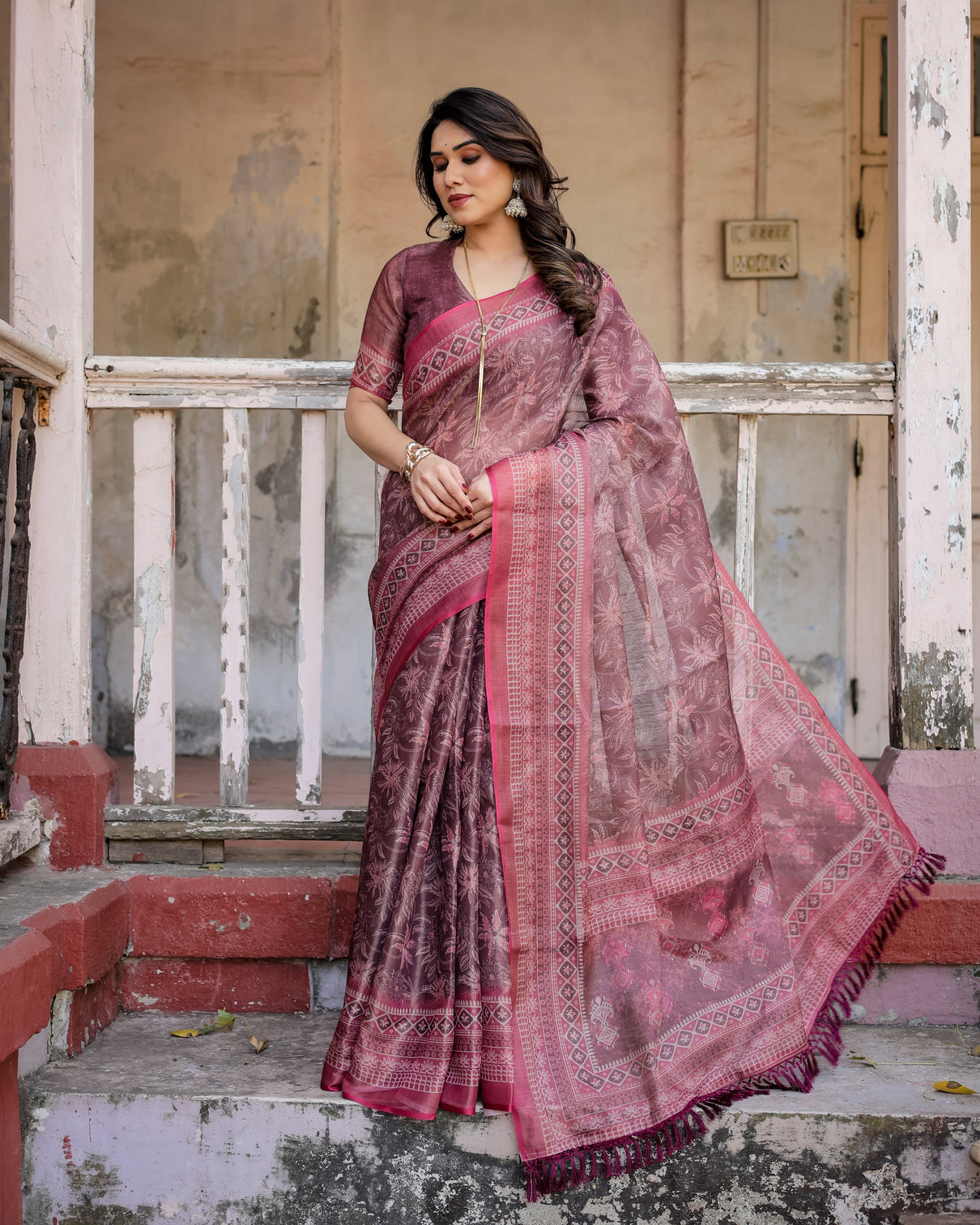 Elegant multicolor linen saree with traditional patterns lightweight festive wear