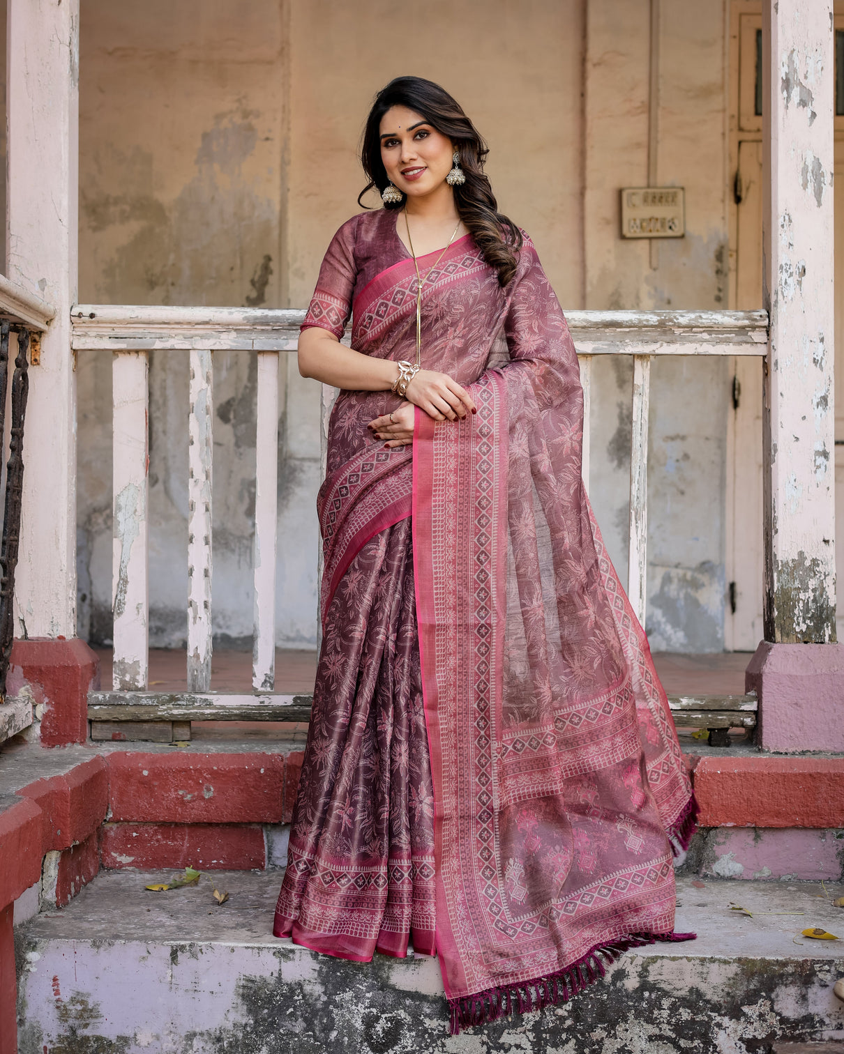 Elegant multicolor linen saree with traditional patterns lightweight festive wear