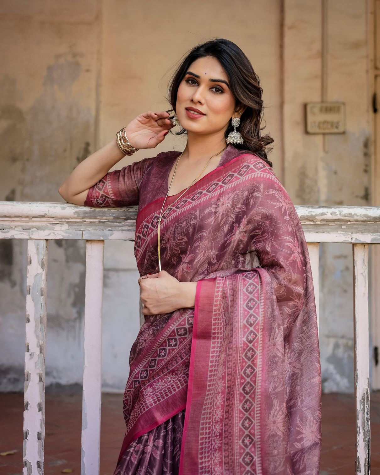 Elegant multicolor linen saree with traditional patterns lightweight festive wear