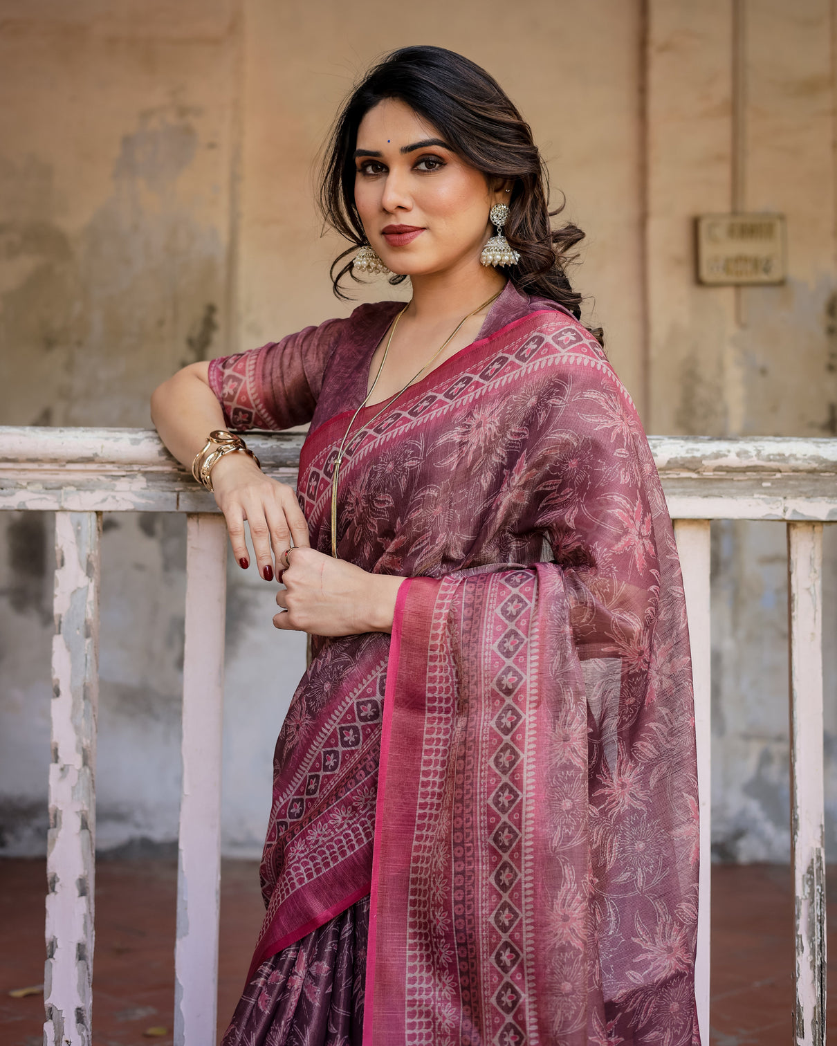 Elegant multicolor linen saree with traditional patterns lightweight festive wear