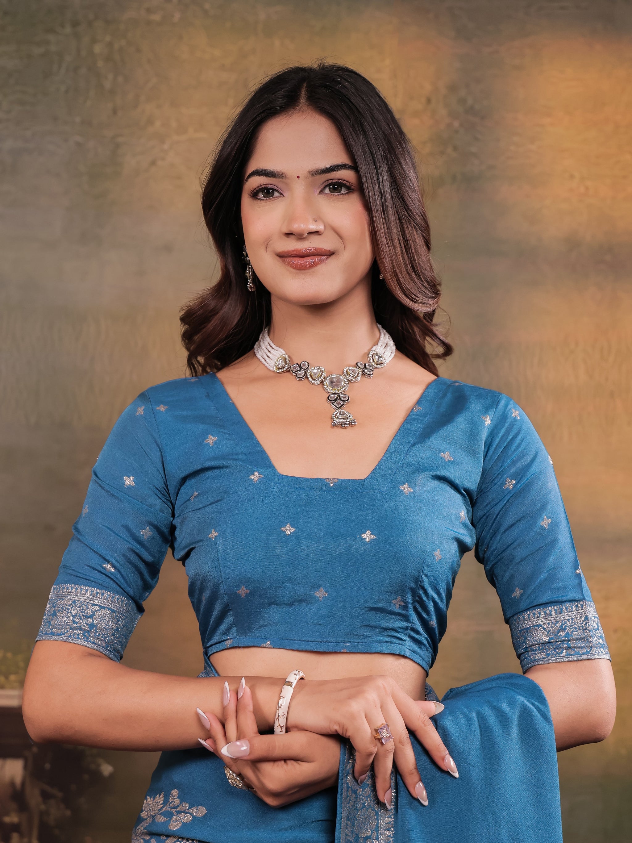 Sky Blue Nylon Viscose Pure Saree with Silver Woven Border, Floral Designer Motifs, Elegant Pallu & Tassel Edges