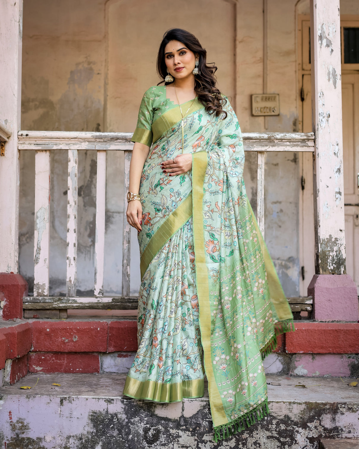 Elegant multicolor linen saree with traditional patterns lightweight festive wear