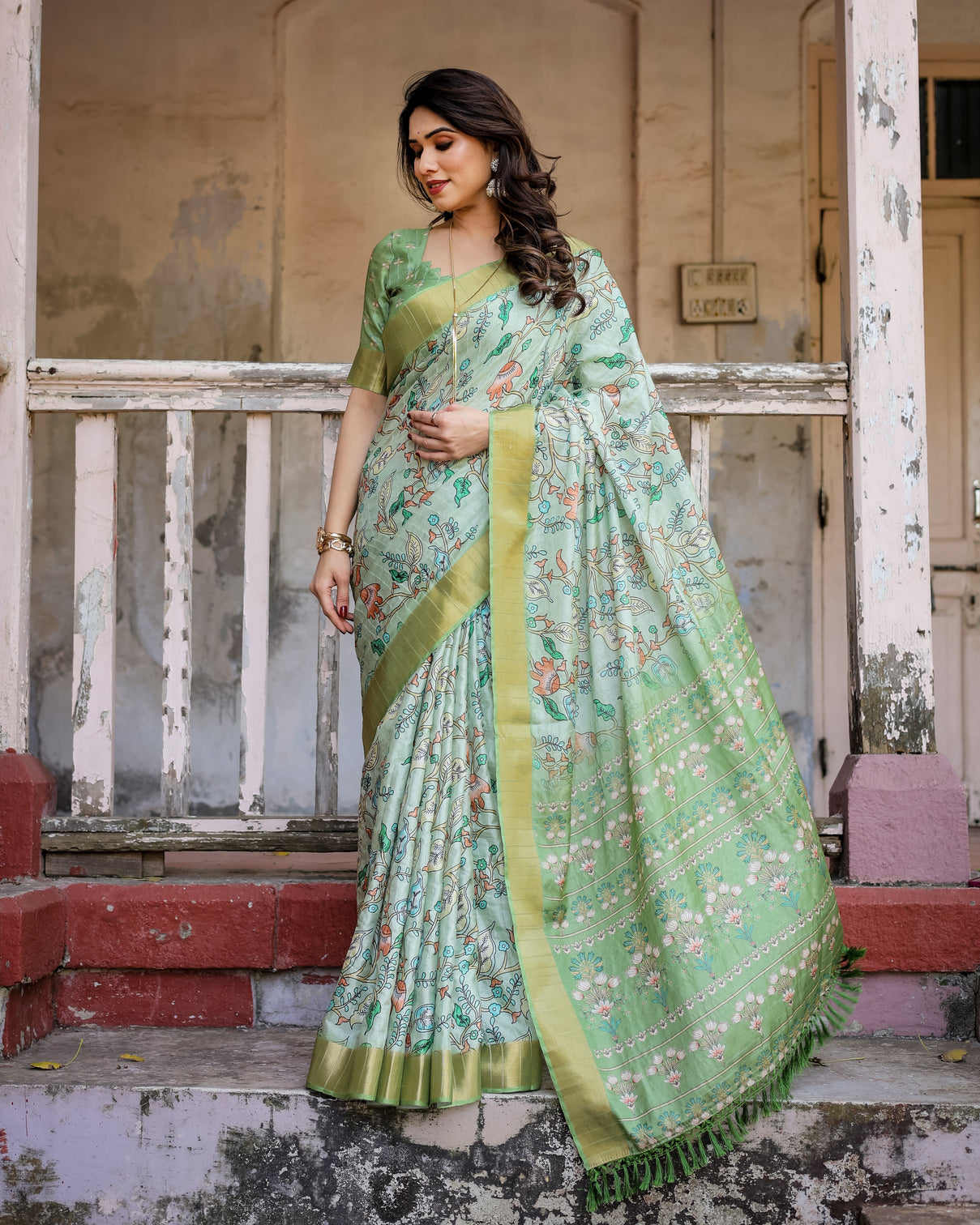 Elegant multicolor linen saree with traditional patterns lightweight festive wear