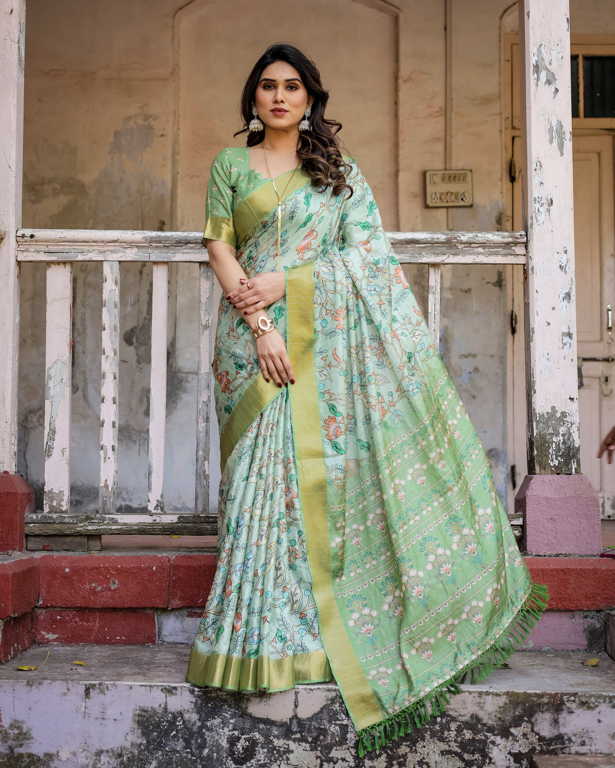 Elegant multicolor linen saree with traditional patterns lightweight festive wear mameraa