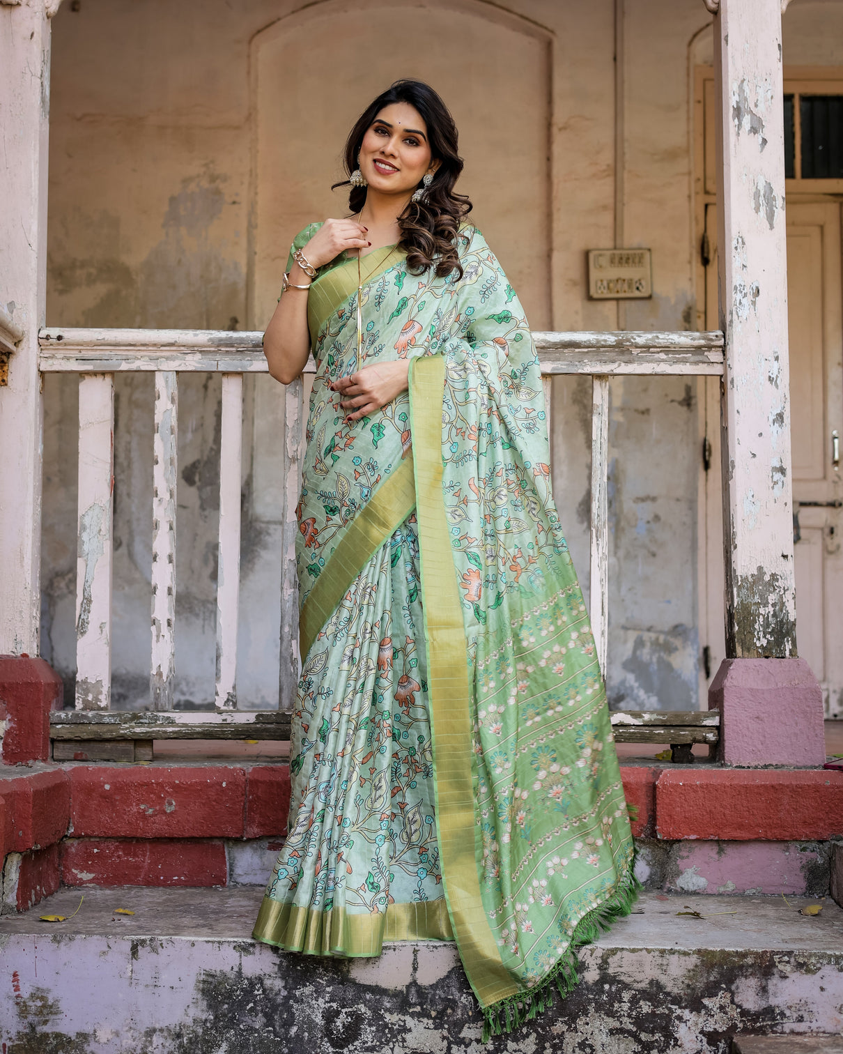 Elegant multicolor linen saree with traditional patterns lightweight festive wear