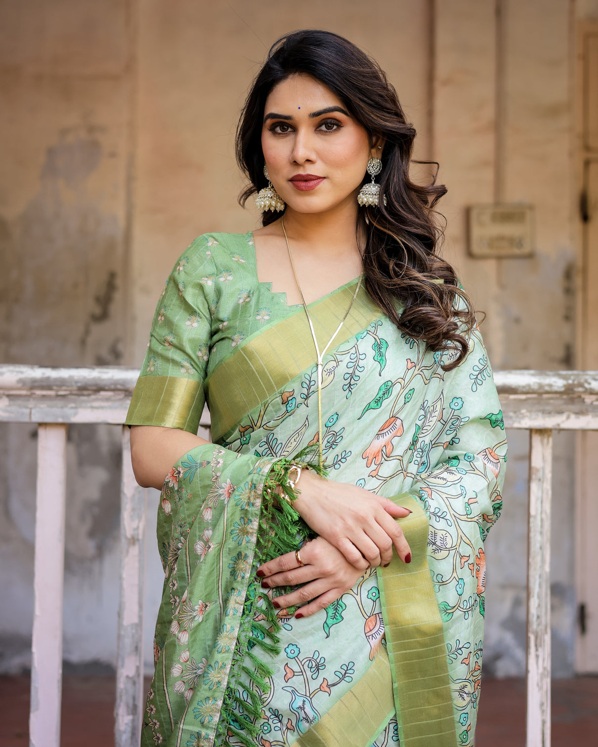 Elegant multicolor linen saree with traditional patterns lightweight festive wear