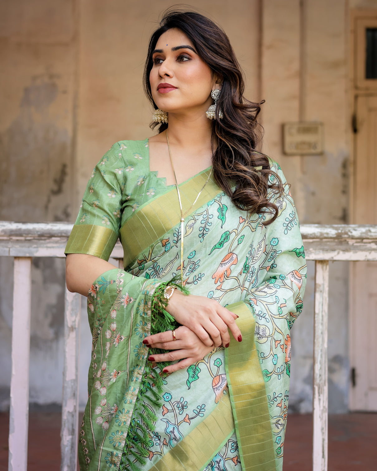 Elegant multicolor linen saree with traditional patterns lightweight festive wear