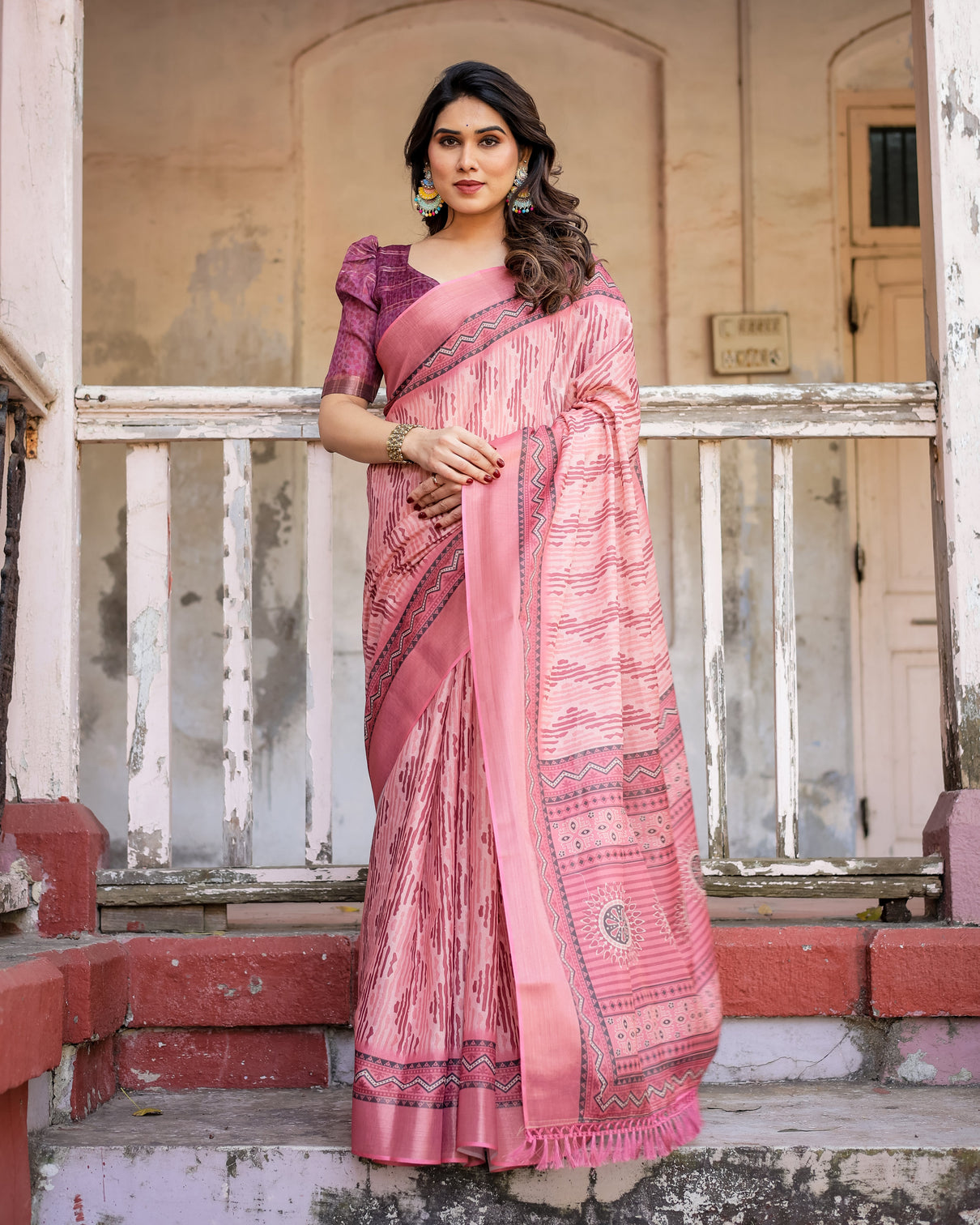 Elegant multicolor linen saree with traditional patterns lightweight festive wear mameraa