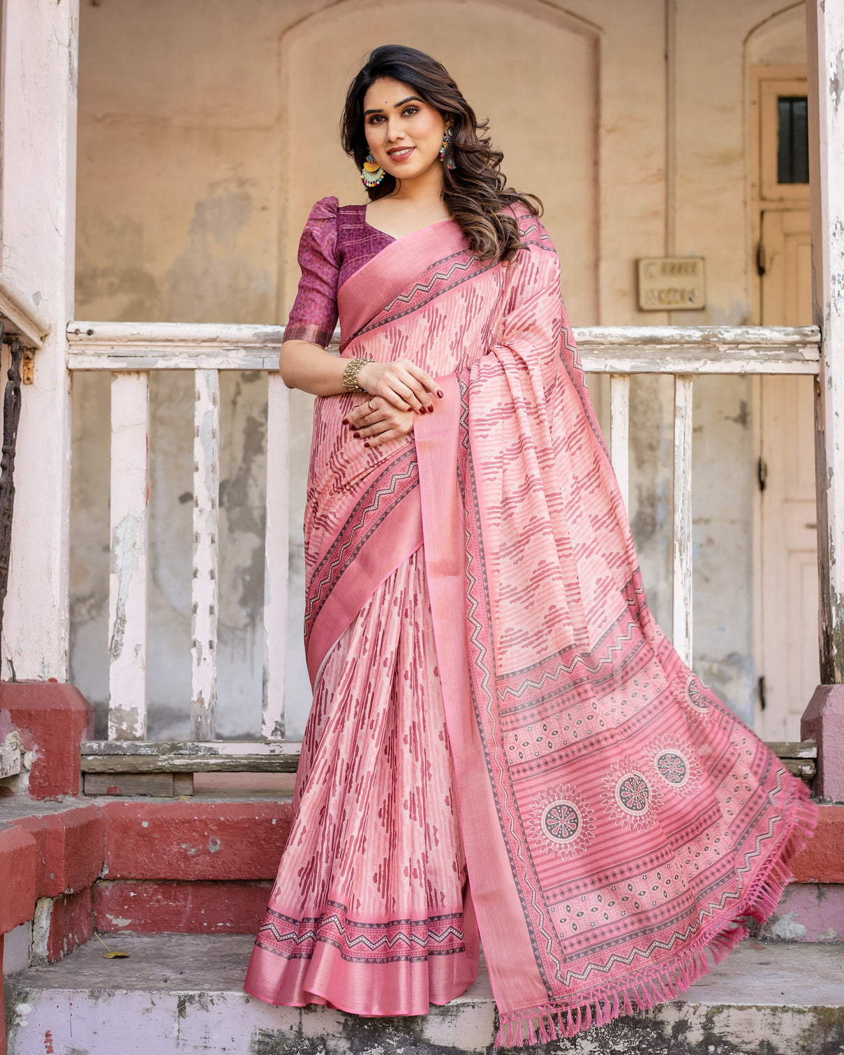 Elegant multicolor linen saree with traditional patterns lightweight festive wear