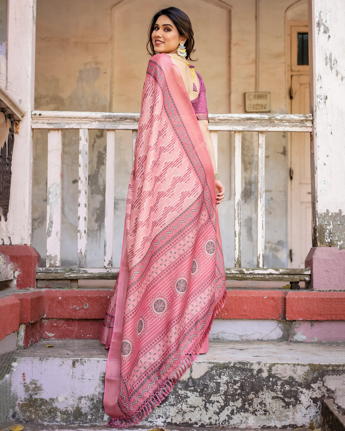 Elegant multicolor linen saree with traditional patterns lightweight festive wear