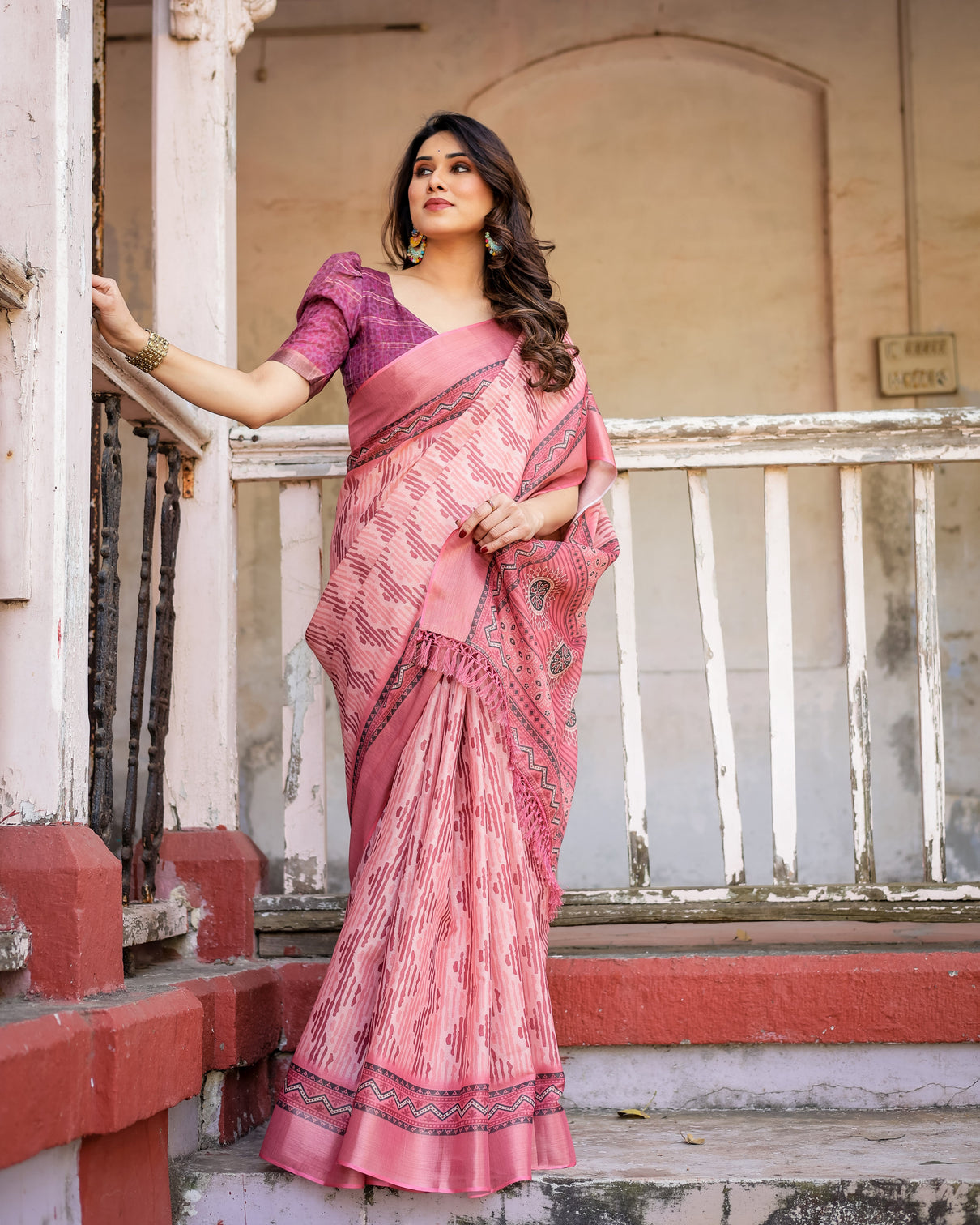 Elegant multicolor linen saree with traditional patterns lightweight festive wear