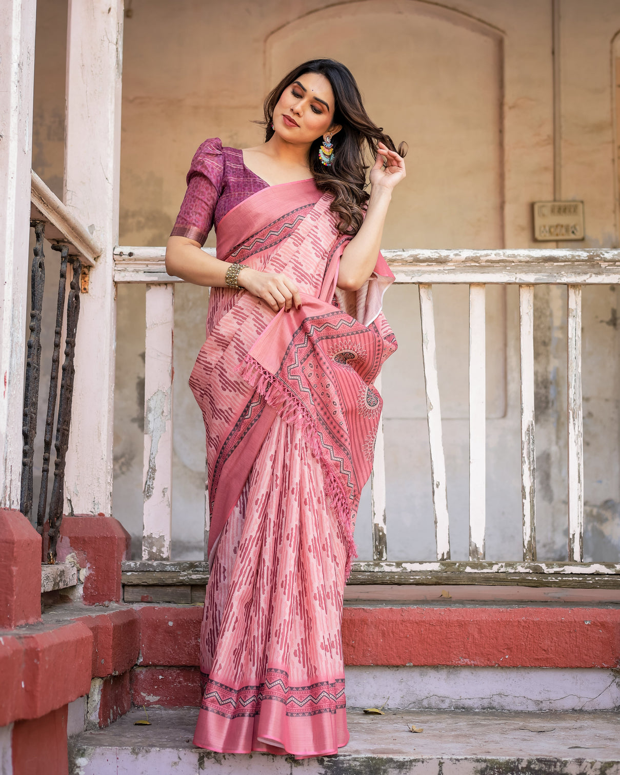 Elegant multicolor linen saree with traditional patterns lightweight festive wear