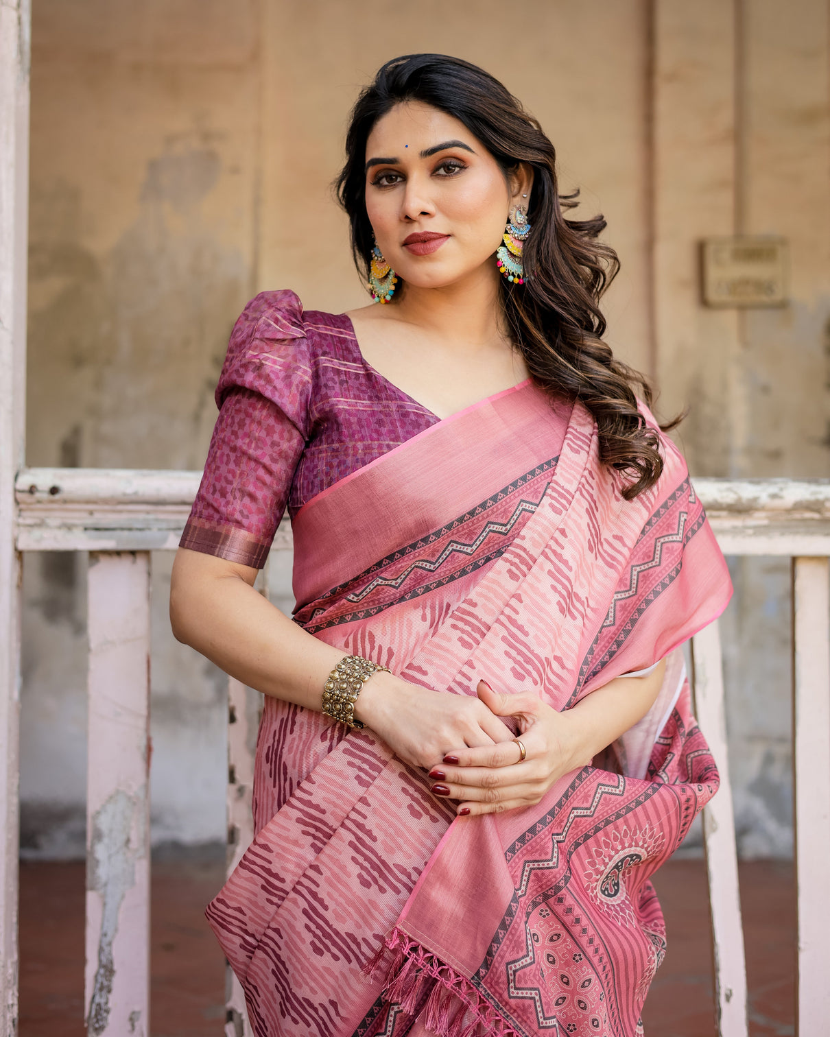 Elegant multicolor linen saree with traditional patterns lightweight festive wear
