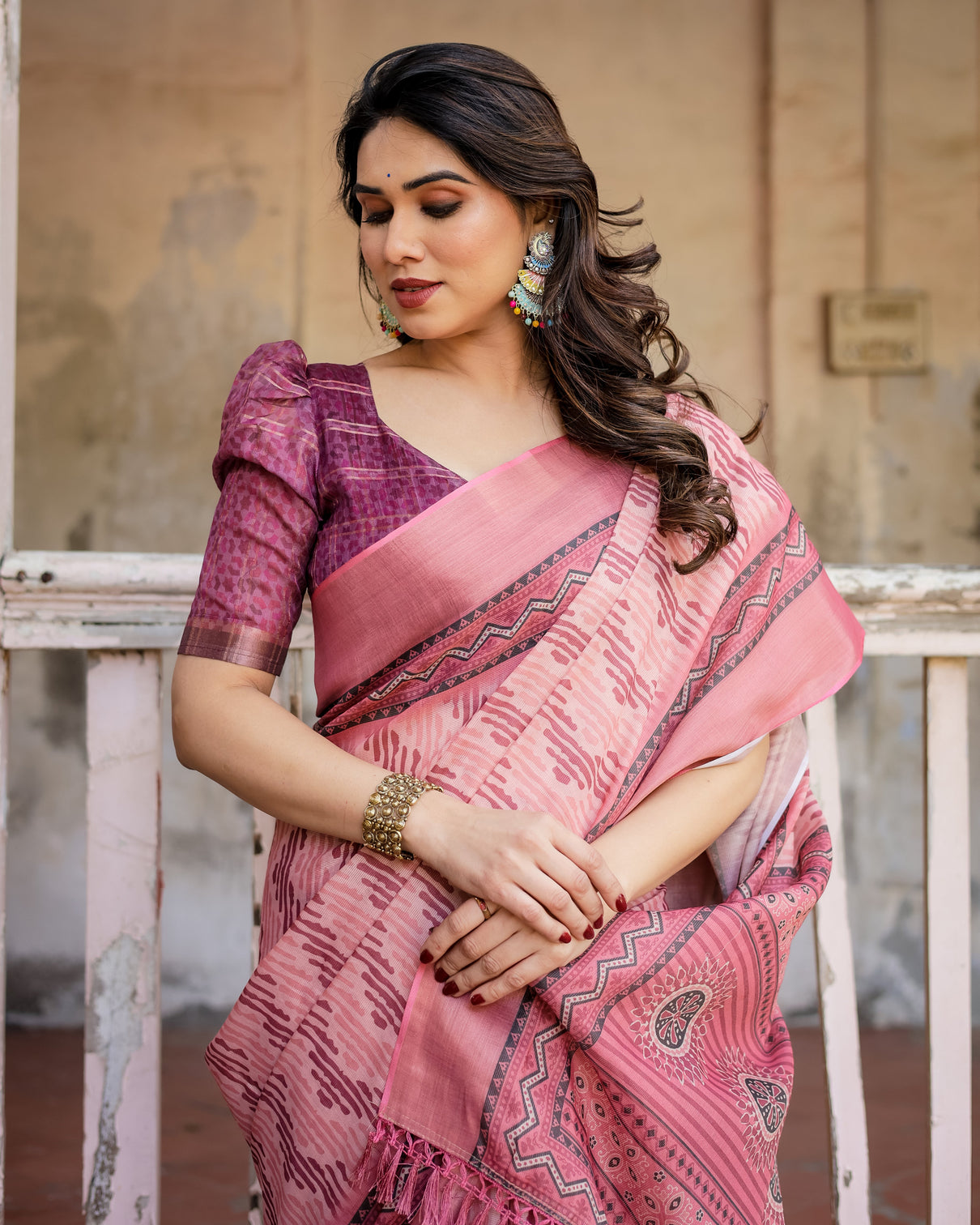 Elegant multicolor linen saree with traditional patterns lightweight festive wear