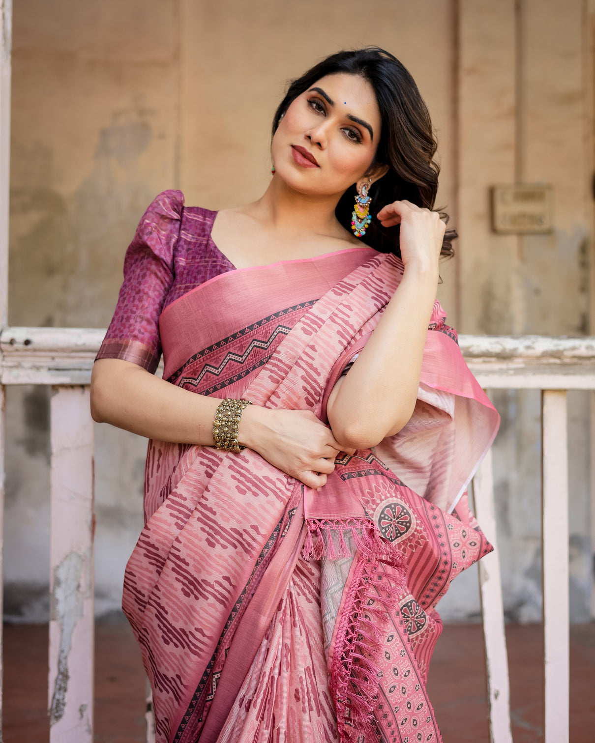 Elegant multicolor linen saree with traditional patterns lightweight festive wear