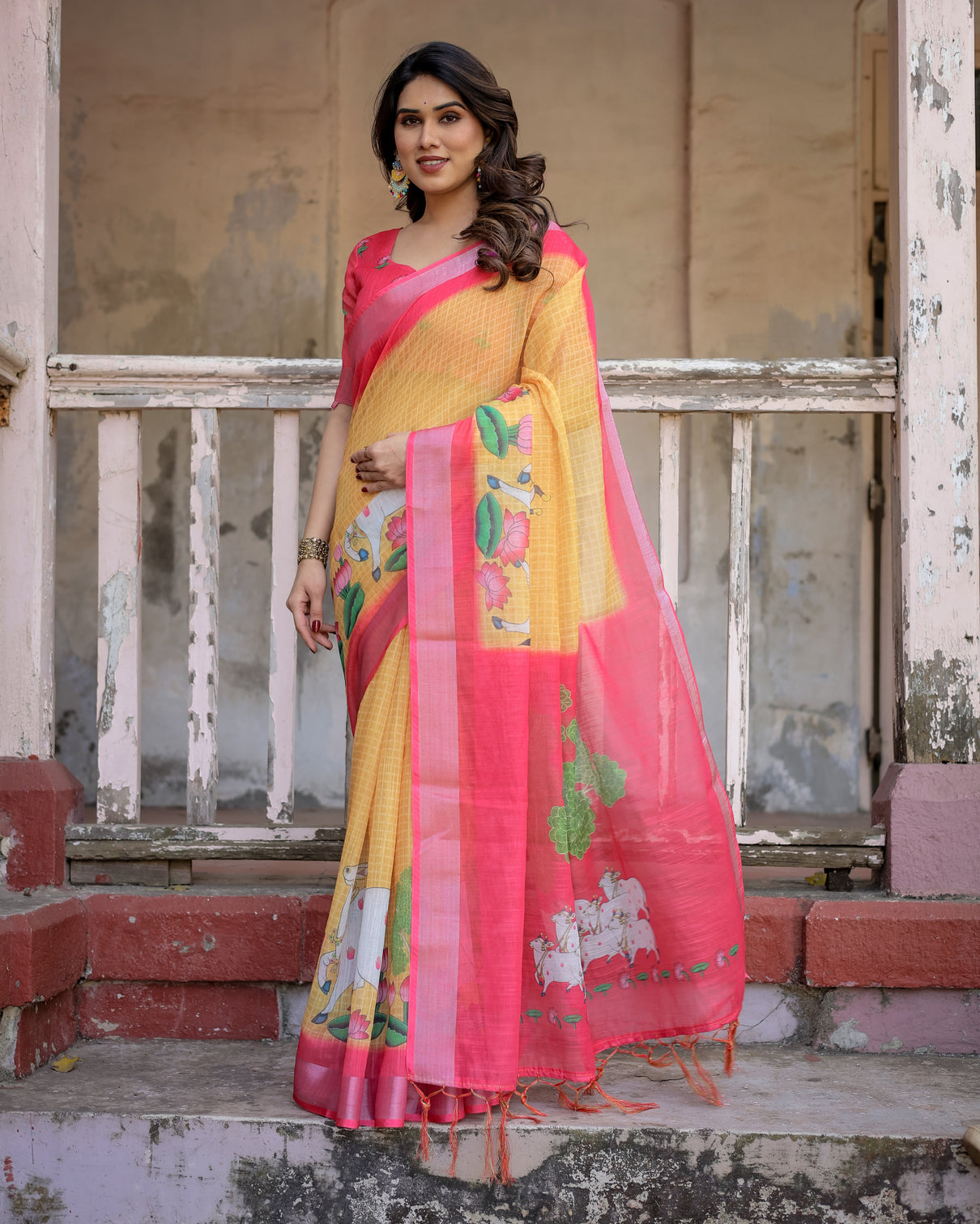 Elegant multicolor linen saree with traditional patterns lightweight festive wear