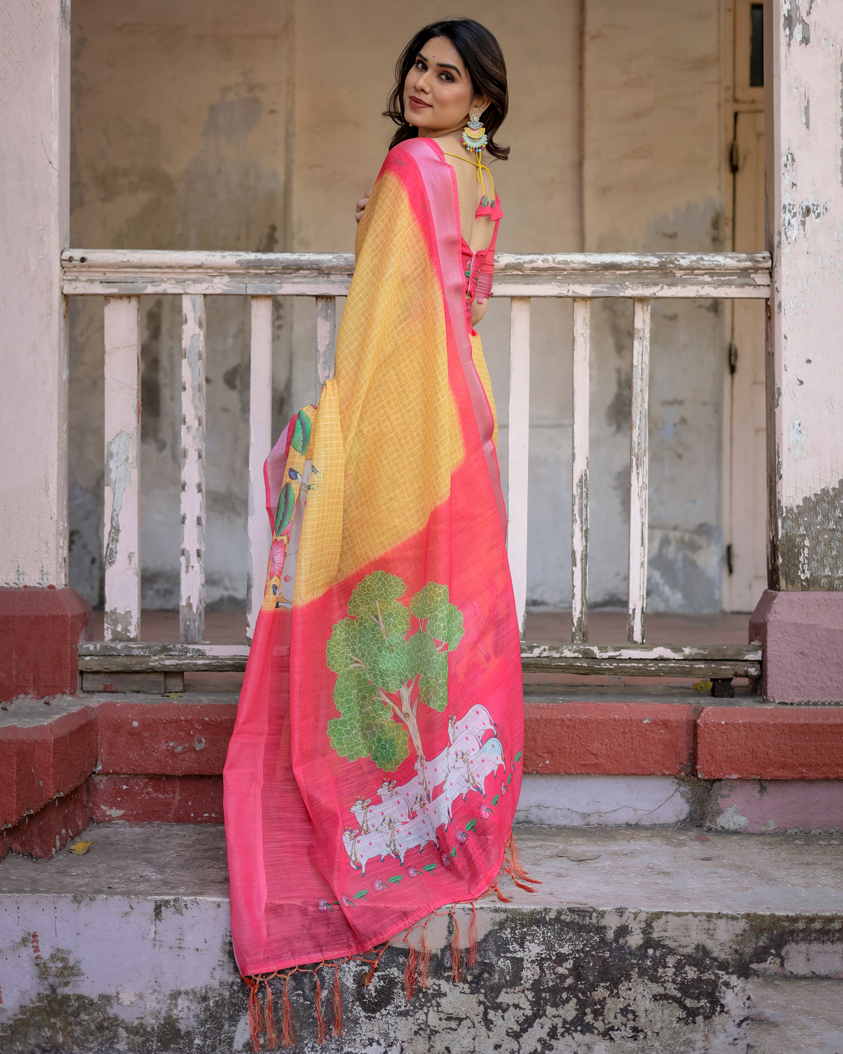 Elegant multicolor linen saree with traditional patterns lightweight festive wear