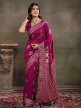 Magenta Nylon Viscose Pure Saree with Traditional Woven Border, Heritage Motif Design, Grand Designer Pallu & Tassel Edges