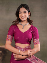 Magenta Nylon Viscose Pure Saree with Traditional Woven Border, Heritage Motif Design, Grand Designer Pallu & Tassel Edges