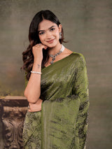 Olive Green Satin Silk Saree with All-Over Paisley Woven Design, Rich Designer Border & Grand Traditional Pallu