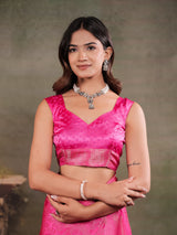 Hot Pink Satin Silk Saree with All-Over Floral Jacquard Weaving, Rich Zari Border, Grand Designer Pallu & Tassel Edges