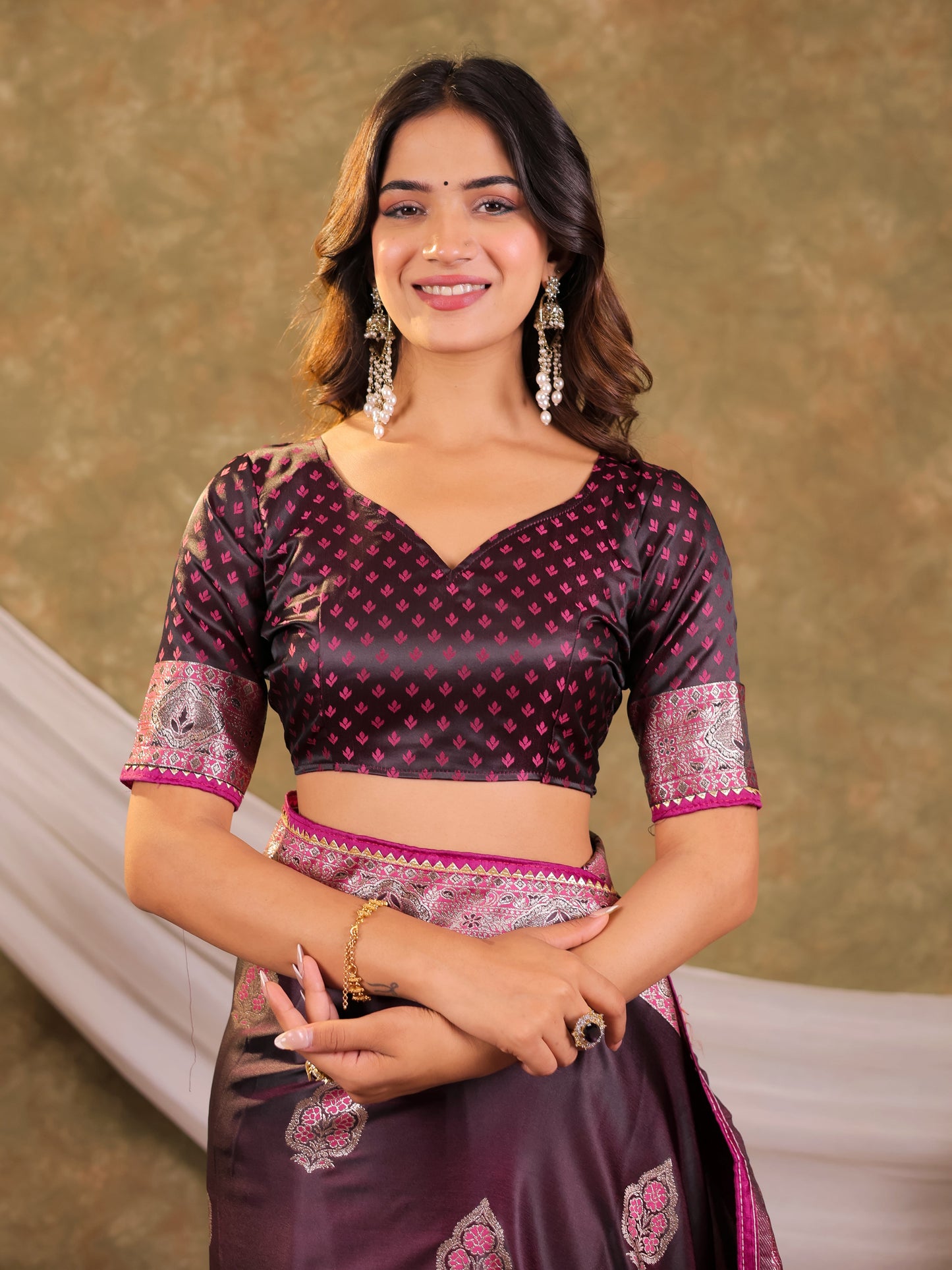 Wine Purple Kanjivaram Banarasi Satin Silk Saree with Rich Silver Zari Weaving, Royal Heritage Pallu & Tassel Detailing