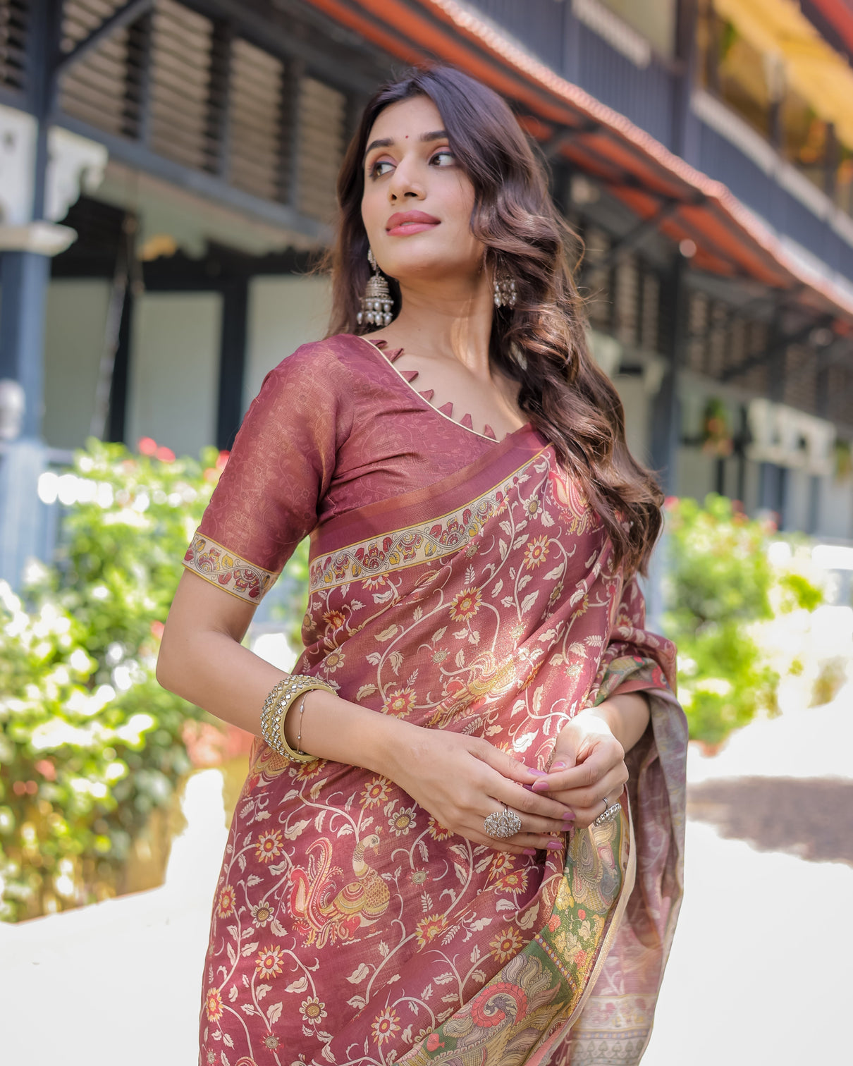 Maroon handloom cotton saree with intricate peacock floral art contrast green pallu