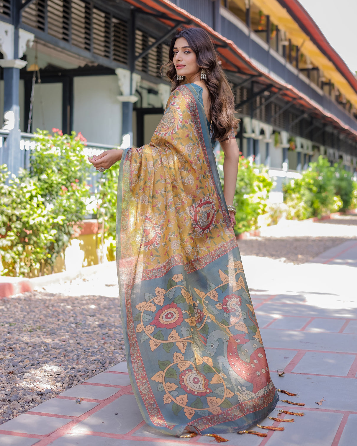 Maroon handloom cotton saree with intricate peacock floral art contrast green pallu