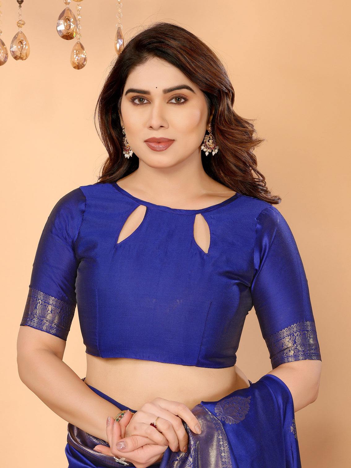 Royal blue banarasi silk saree with golden zari weaving temple peacock digital pallu festive wedding special