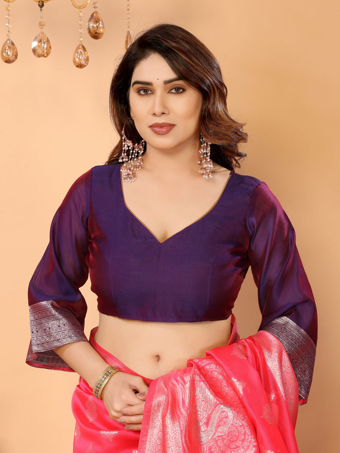 Rani pink banarasi silk saree with silver zari weaving royal violet border bridal festive traditional wear