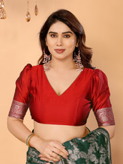 Bottle green banarasi silk saree with silver zari weaving red pallu elegant wedding festive collection