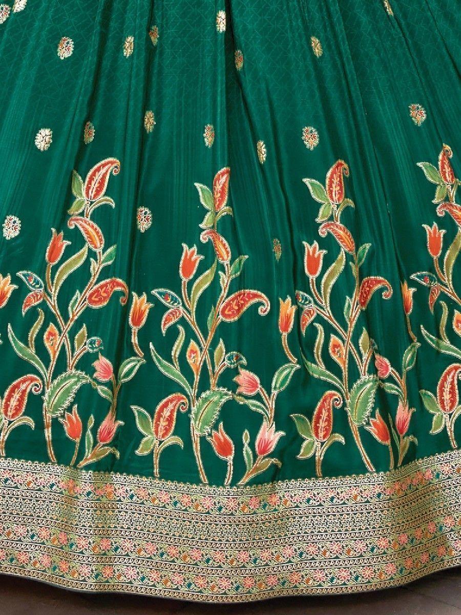 Stunning Green Zari Weaving Silk Designer Lehenga Choli Set