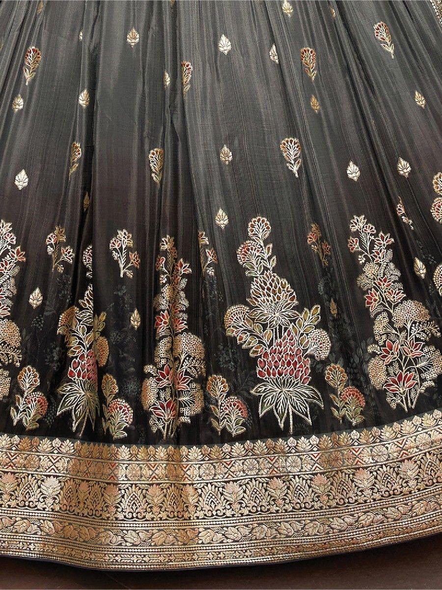 Amazing Grey Zari Woven Silk Wedding Wear Designer Lehenga Choli