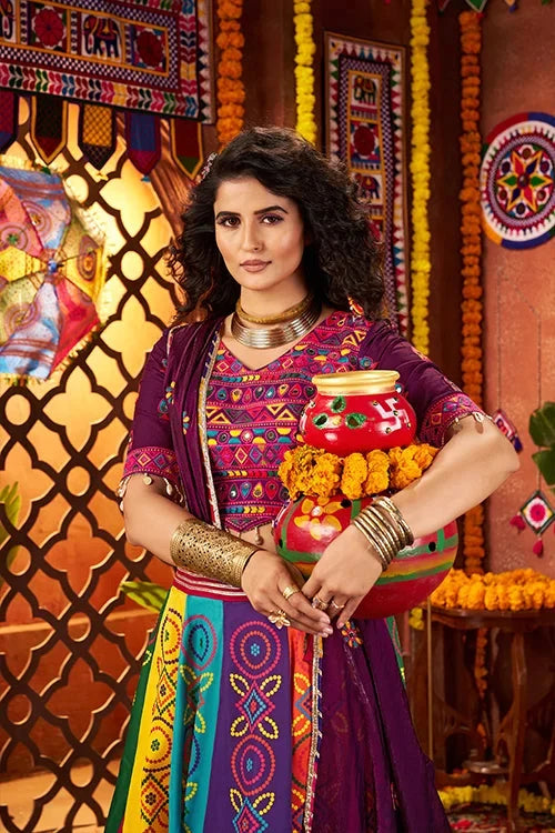 Multi Color Mirror Work Chaniya Choli for Navratri