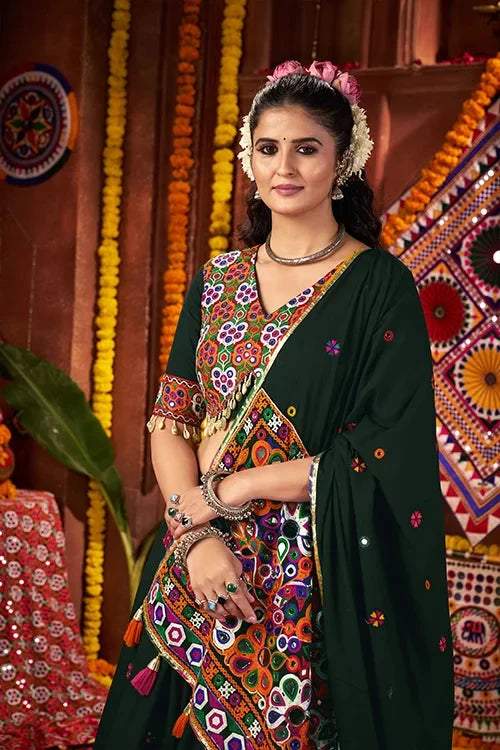 Beautiful Green Mirror Work Chaniya Choli for Navratri