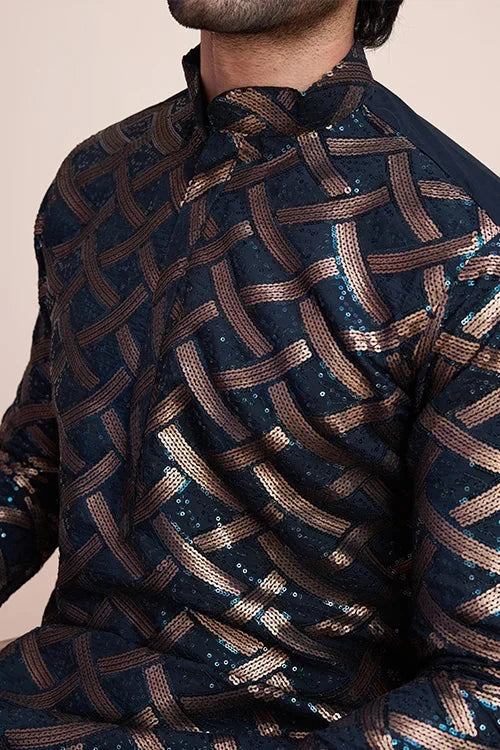 Navy Silk Men's Kurta for Special Occasions