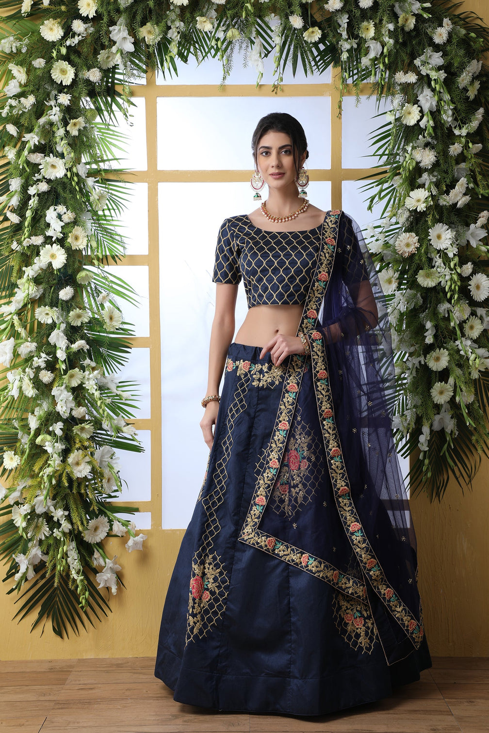 Navy Blue Bridal Lehenga With Thread Embroidered Work And Enhance Stone Pasting Work For Indian Bridal Wedding, Party Wears Lehenga Choli