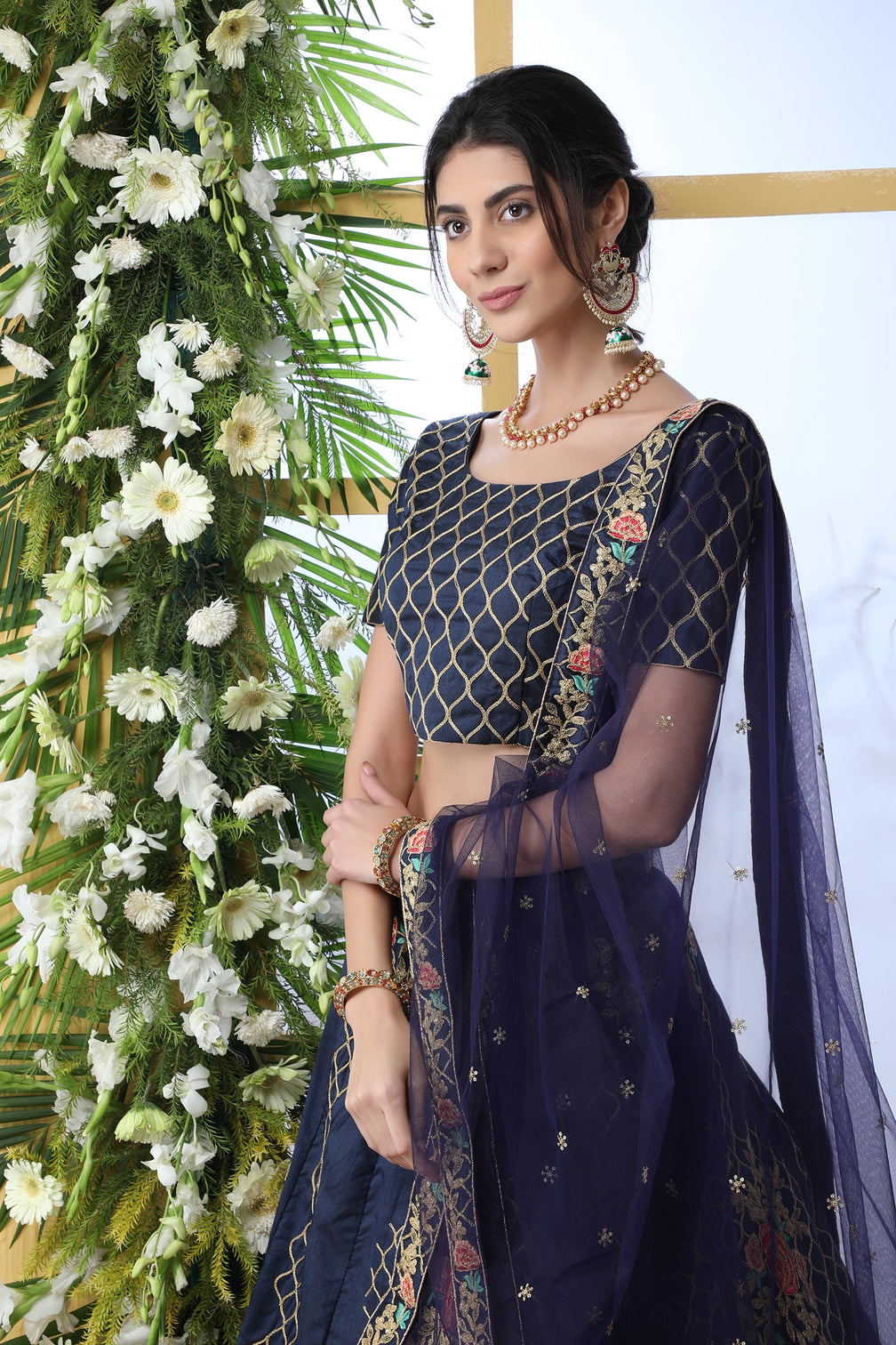 Navy Blue Bridal Lehenga With Thread Embroidered Work And Enhance Stone Pasting Work For Indian Bridal Wedding, Party Wears Lehenga Choli