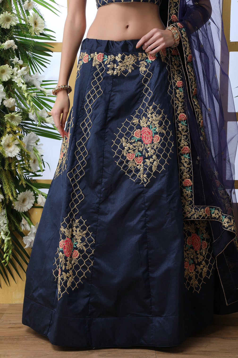 Navy Blue Bridal Lehenga With Thread Embroidered Work And Enhance Stone Pasting Work For Indian Bridal Wedding, Party Wears Lehenga Choli