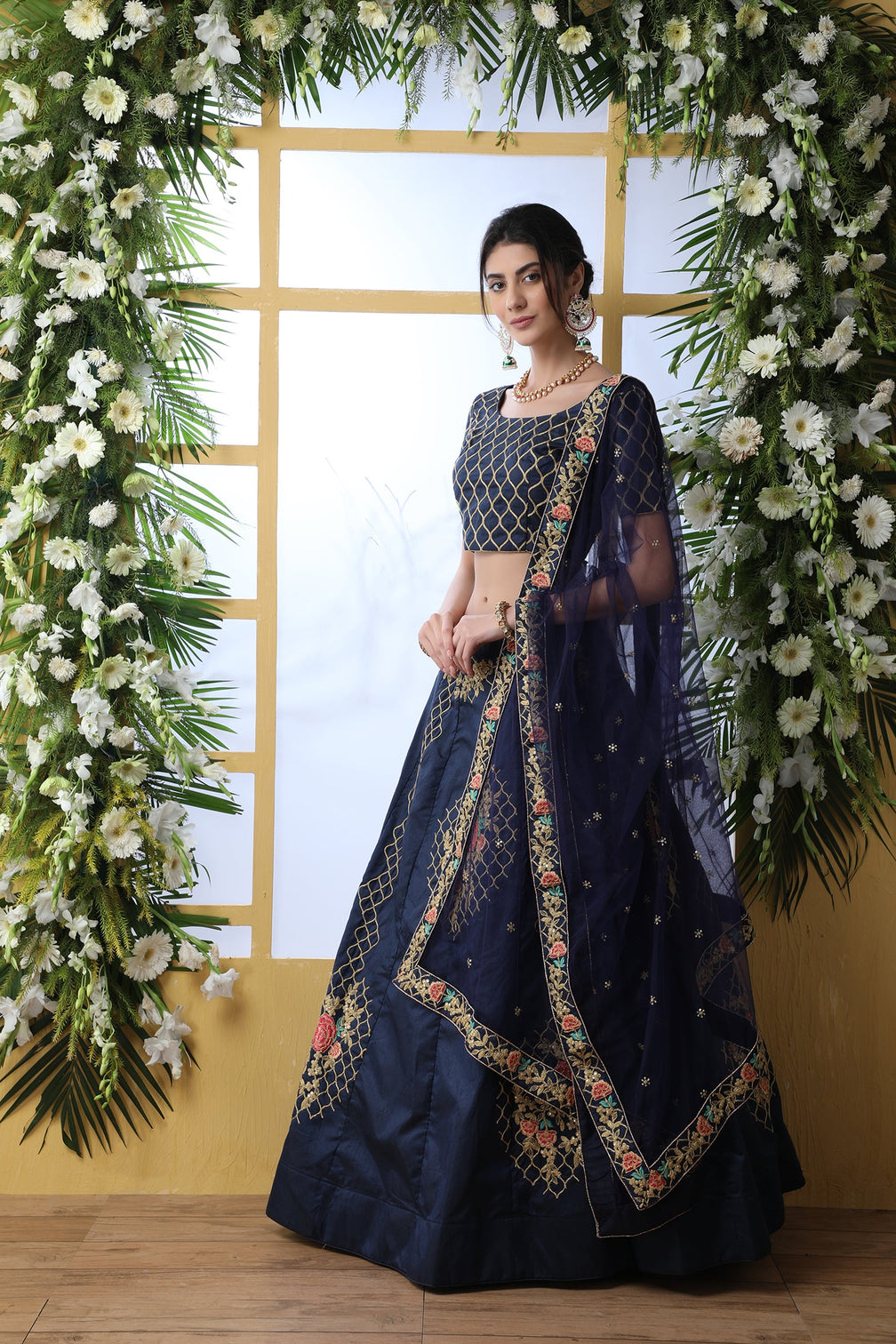 Navy Blue Bridal Lehenga With Thread Embroidered Work And Enhance Stone Pasting Work For Indian Bridal Wedding, Party Wears Lehenga Choli