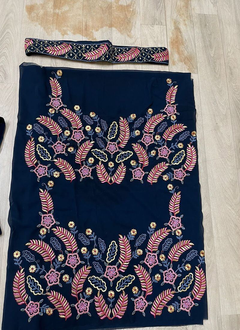 Navy Blue Color Georgette Fabric Thread And Zari Work Palazzo Salwar Suit