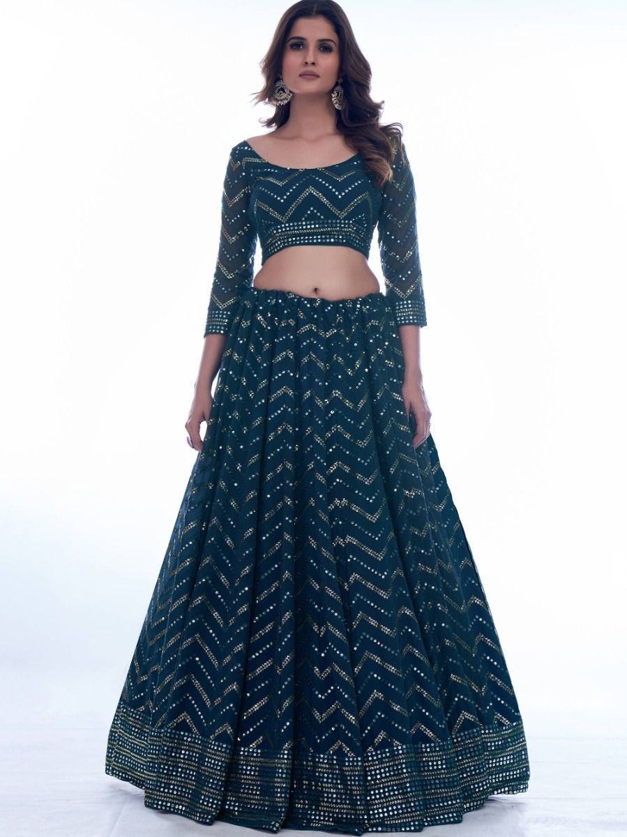 Navy Blue Color Thread Work With Georgette Lehenga Choli |Wedding Wear