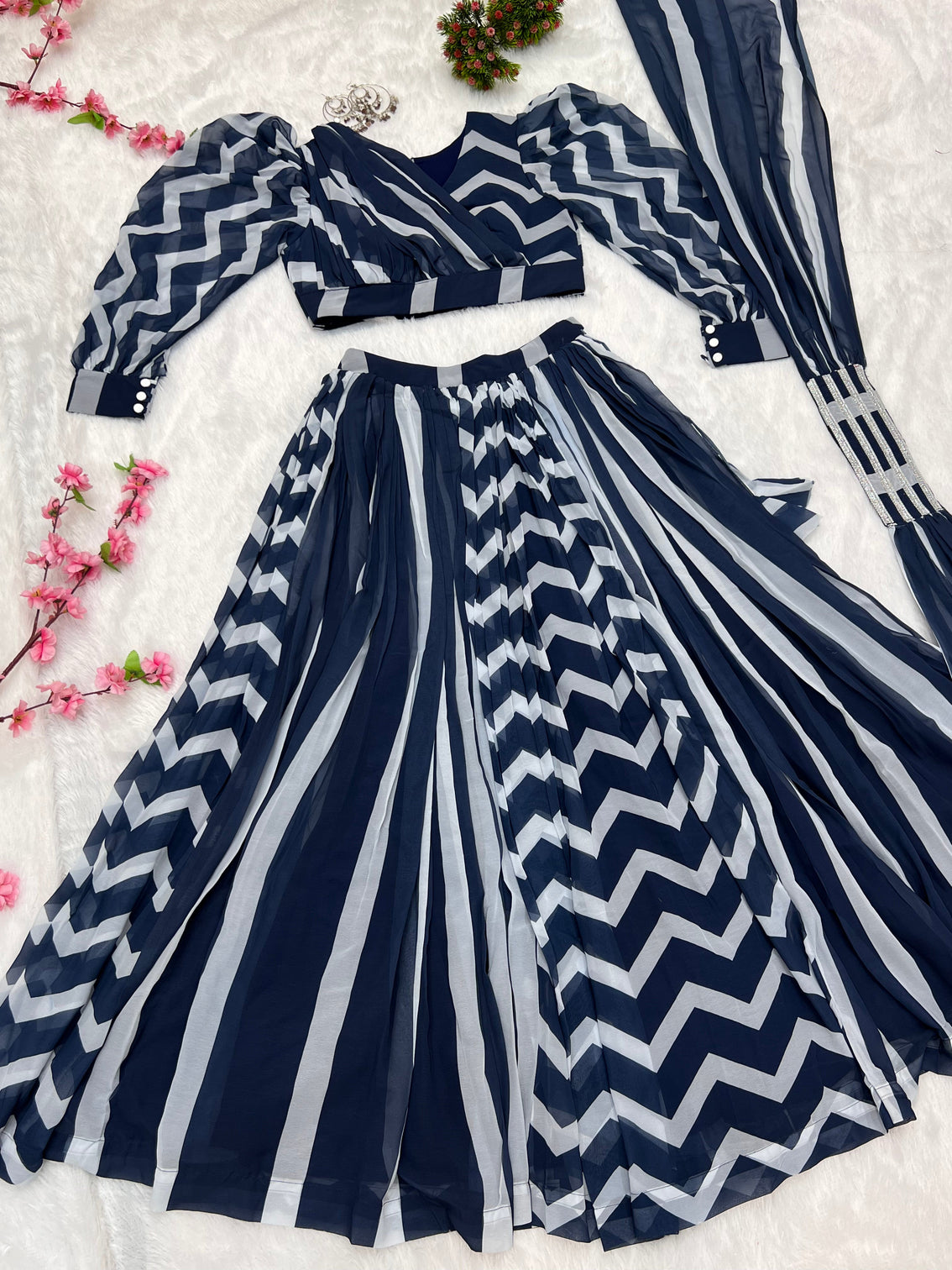 Navy Blue Faux Georgette Digital Printed Lehenga Choli