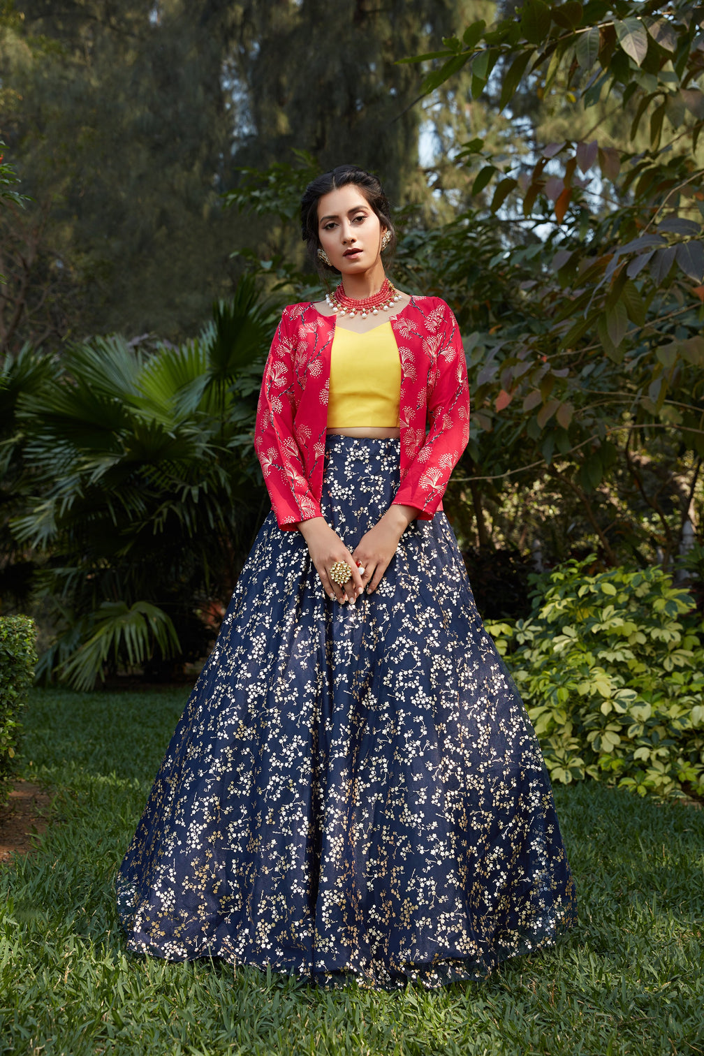 Navy Blue Lehenga Metallic Foil Printed Work With Koti Lehenga, Wedding Wear And Also Party Wear Latest Designer Chaniya Choli For Women