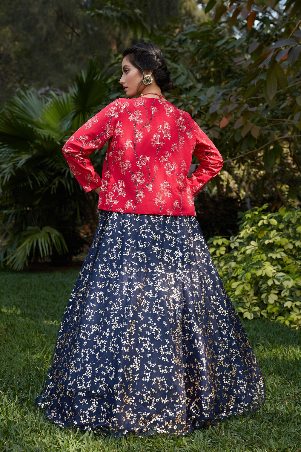Navy Blue Lehenga Metallic Foil Printed Work With Koti Lehenga, Wedding Wear And Also Party Wear Latest Designer Chaniya Choli For Women