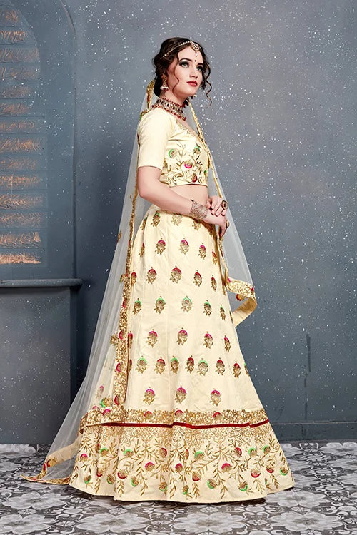 New Embroidery Lehenga Choli For Indian Wear Cream Color